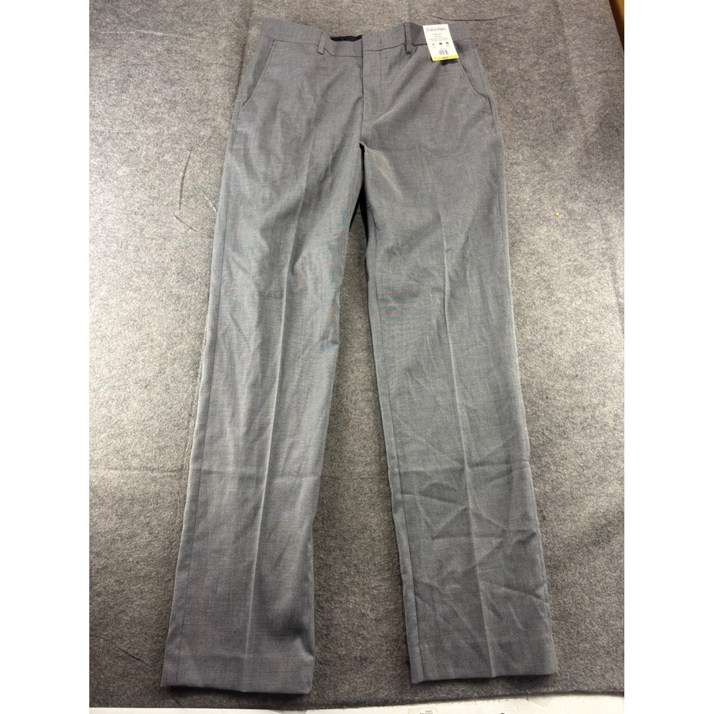 Calvin Klein Mens Slim Fit Dress Pants Gray 32x32 Flex Waist Wrinkle Resistant
